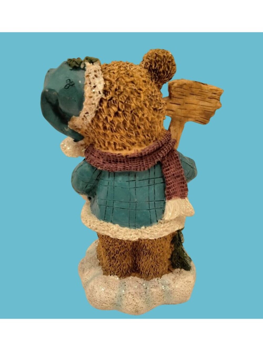 Christmas Bear Figurine Holding Joy Sign Blue Coat Hat Resin Holiday Decor - Picture 3 of 7